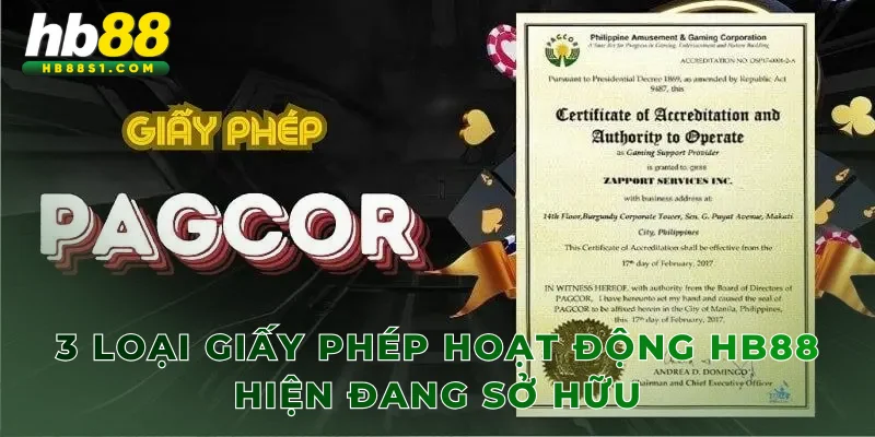 3 loại giấy phép hoạt động HB88 hiện đang sở hữu